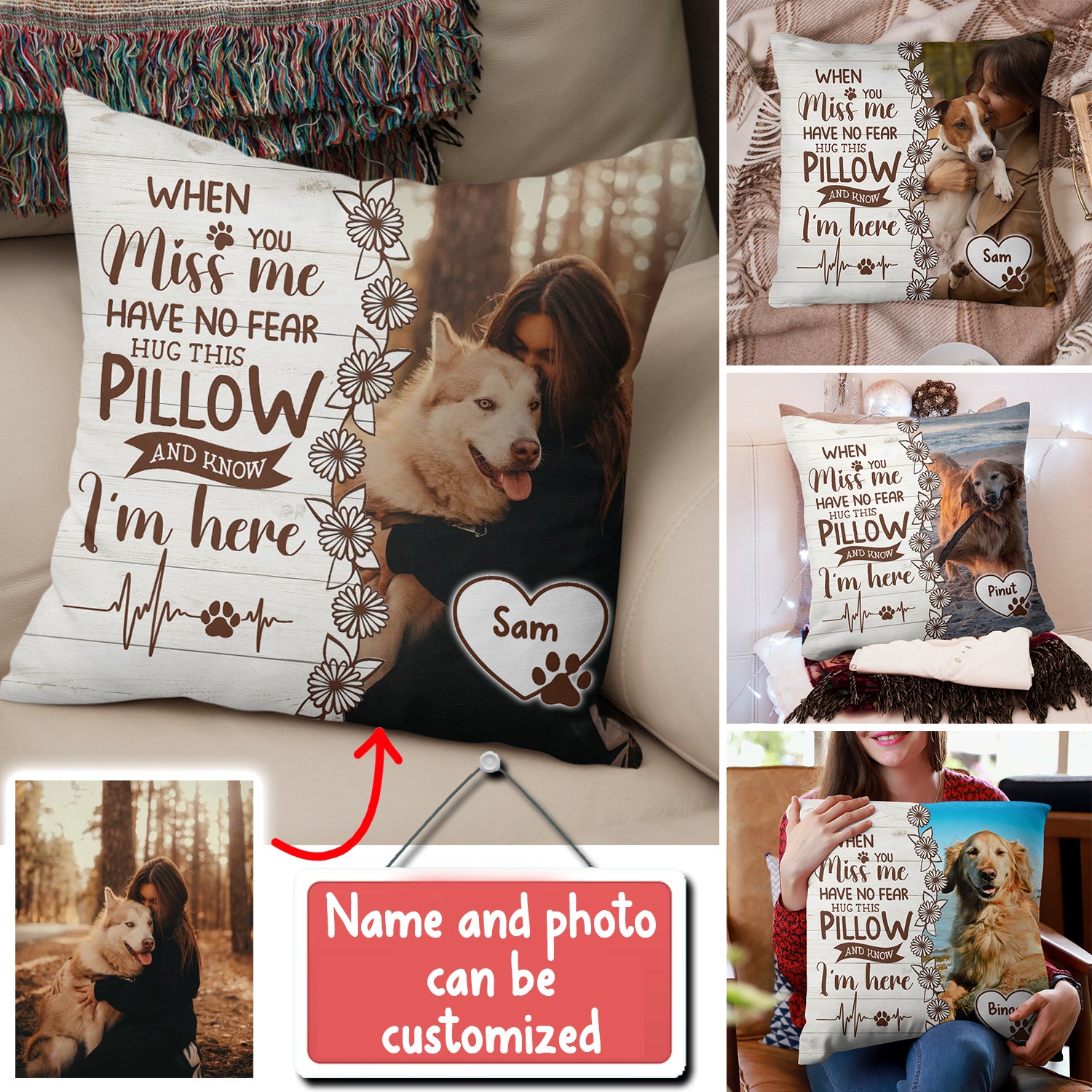 When You Miss You Have No Fear Hug This Pillow, Custom Photo And Name - Personalized Pillow, Gift For Pet Lover