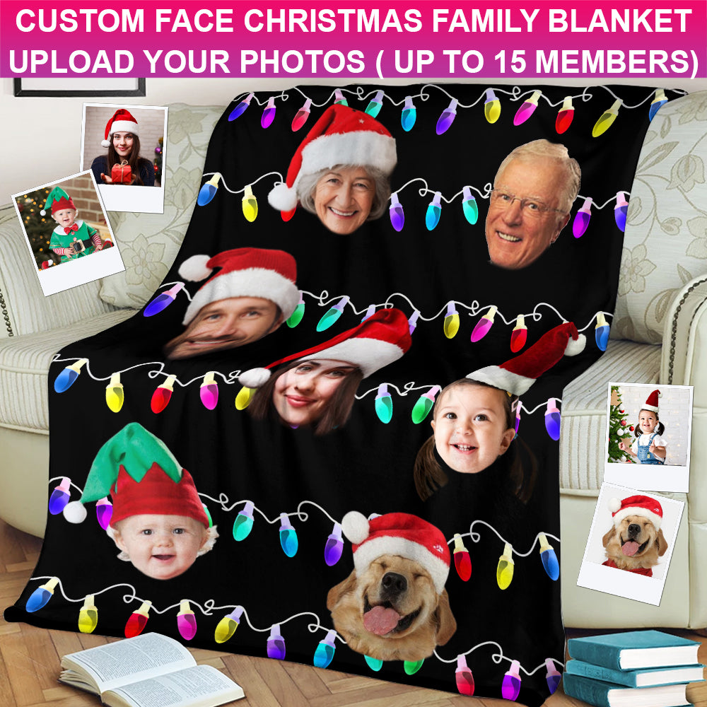Custom Face Photo, Personalized Fleece Blanket - Gift For Christmas, Family Gift