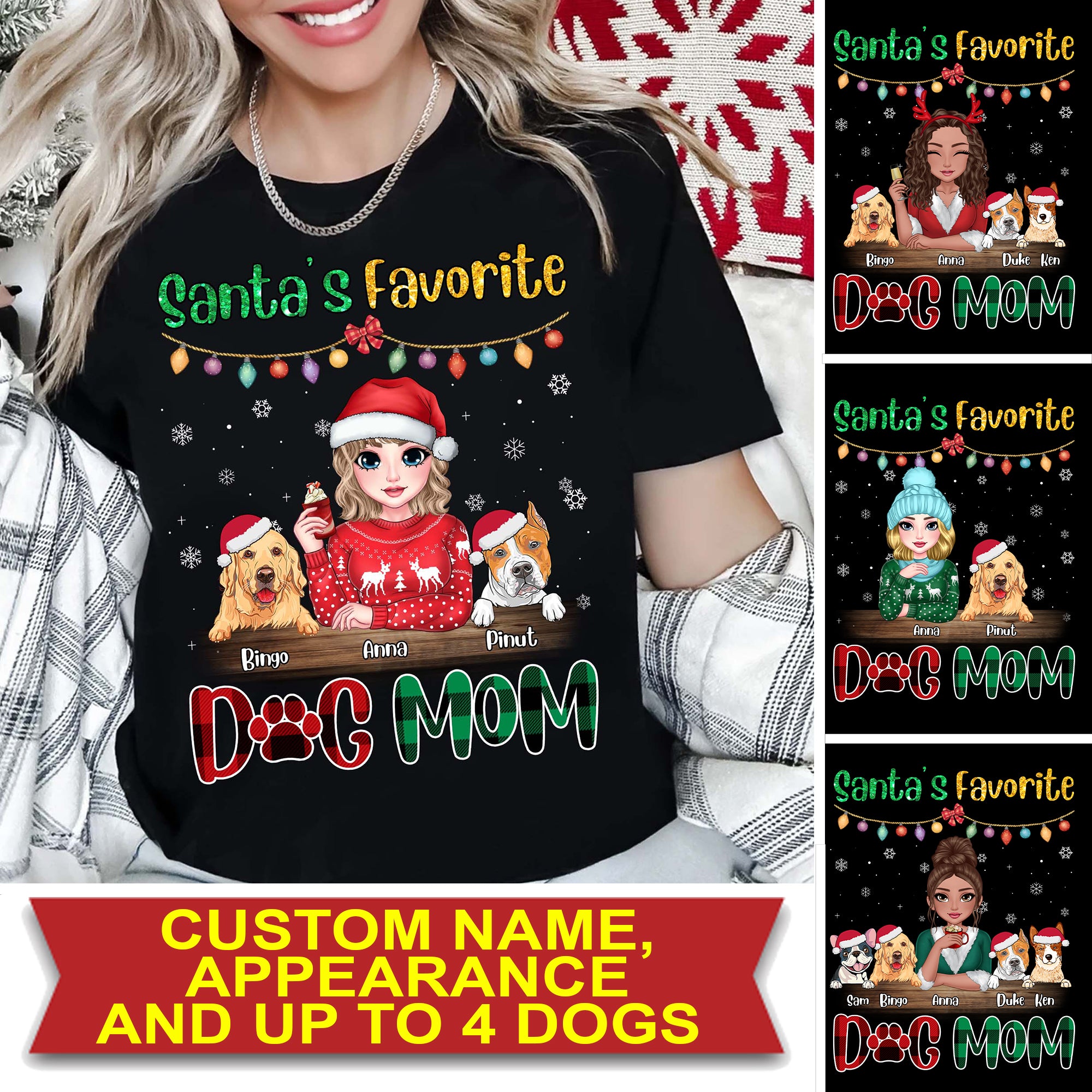 Santa's Favorite Dog Mom - Custom Appearance And Name, Personalized Sweatshirt - Family Gift, Gift For Pet Lover, Xmas Gift