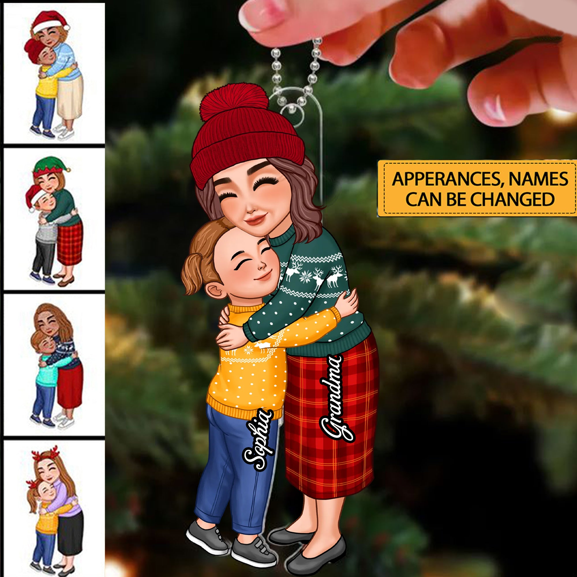 Grandma And Kid Hugging, Christmas Decor - Personalized Acrylic Ornament - Gift For Family