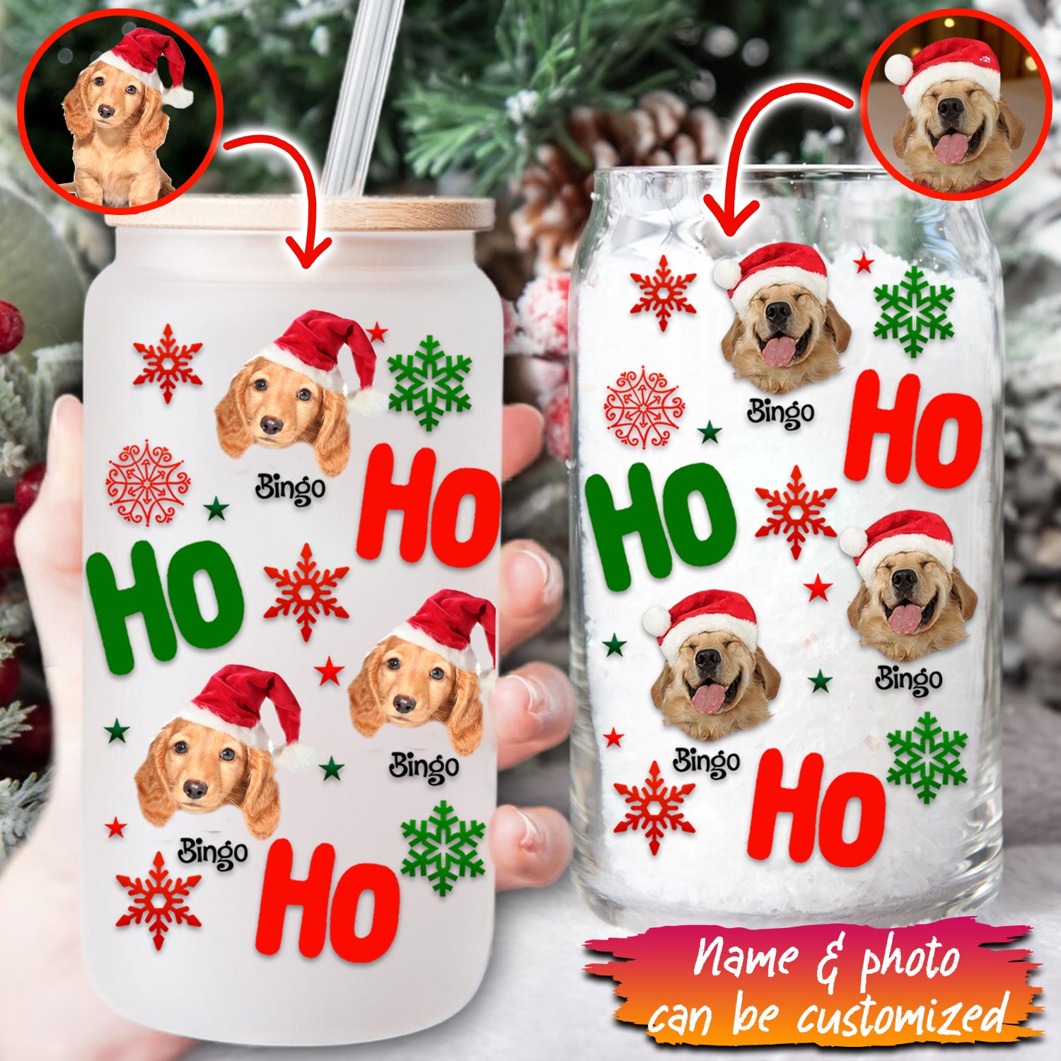 Hohoho Christmas Custom Decor  - Customization Glass Bottle, Frosted Bottle, Gift For Family, Gift For Pet Lover, Christmas Gift