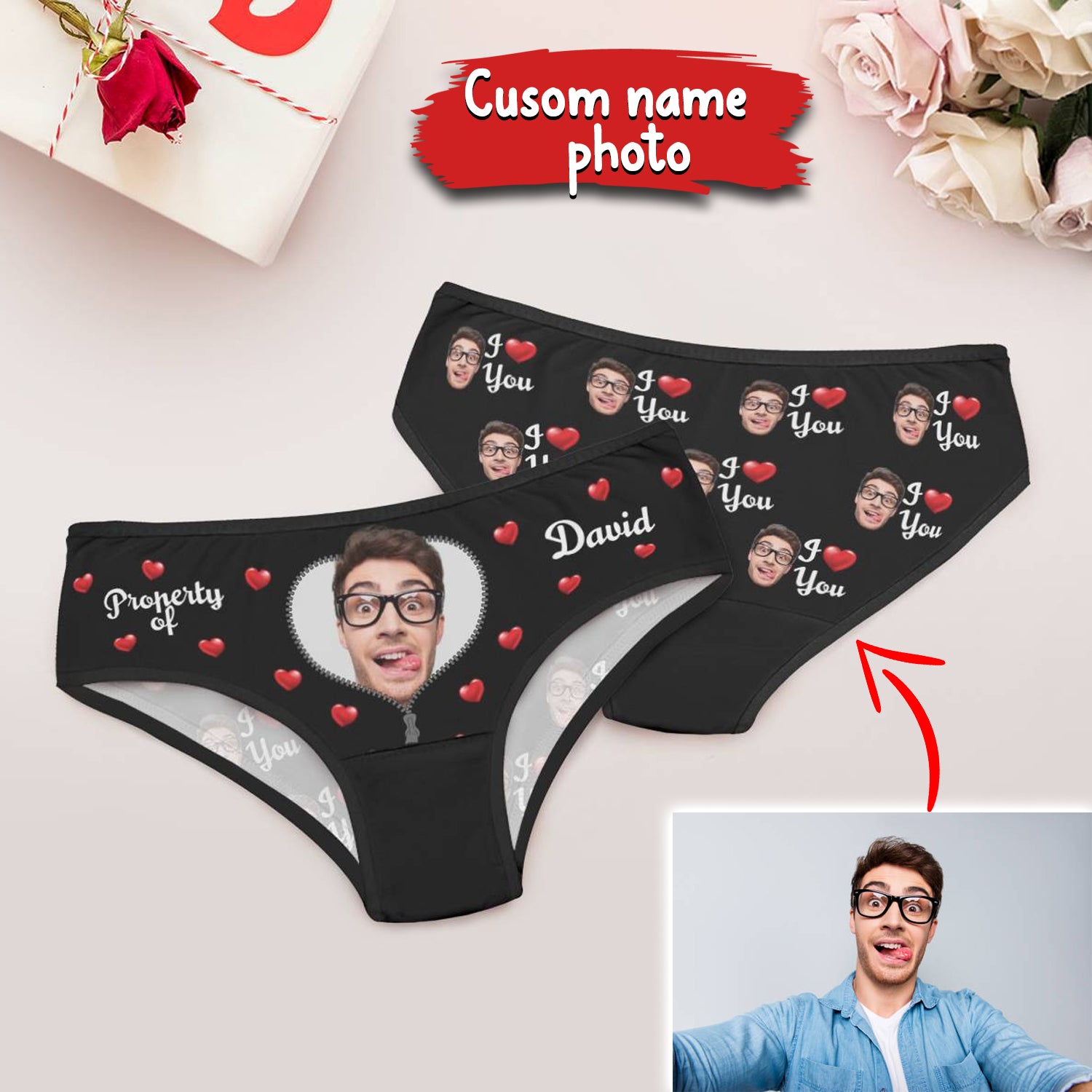 Property Of Him, Her Custom Face Photo, Personalized Women Panties - Gift For Family, Couple Gift