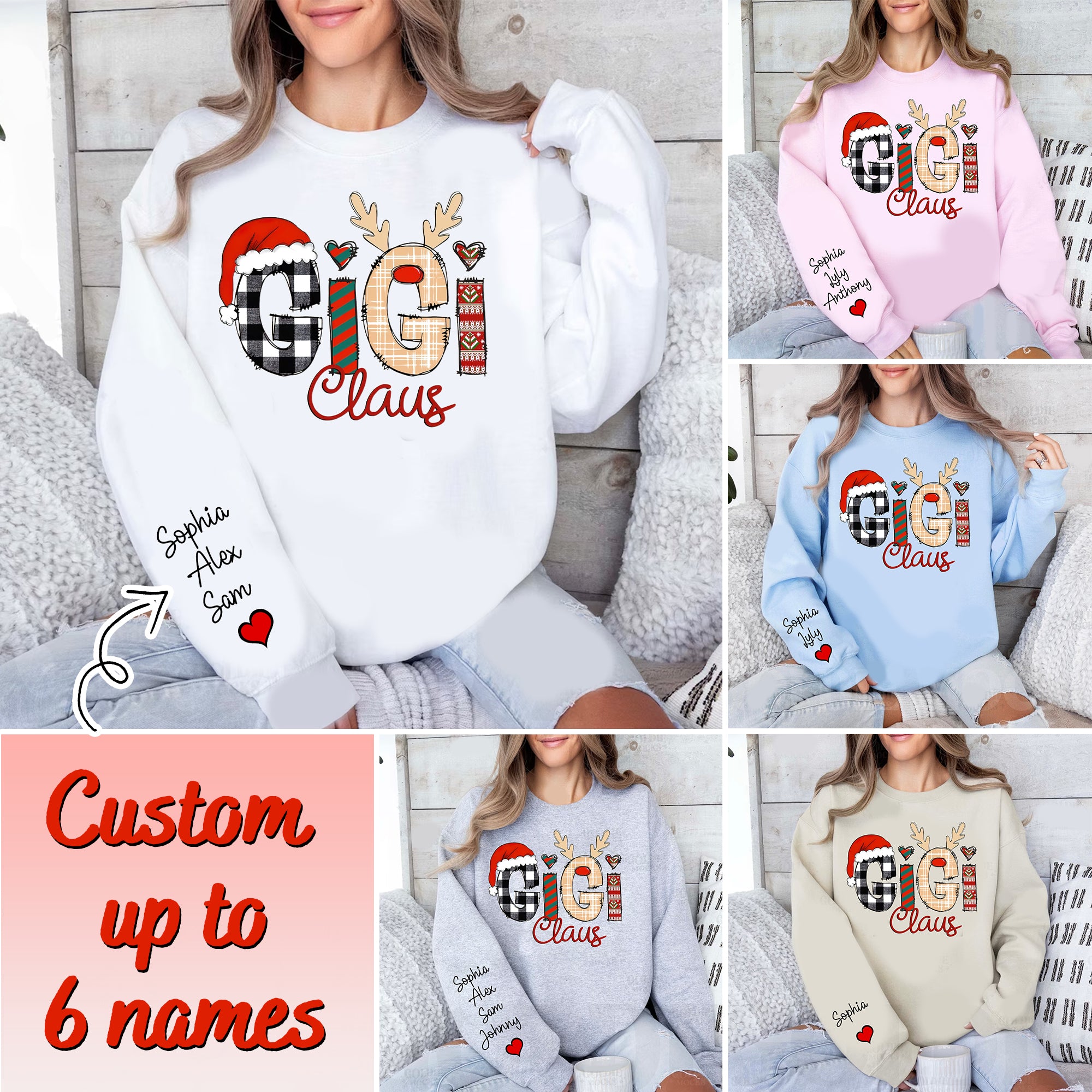 Custom Christmas Gigi Claus Sweatshirt , Christmas Nana Sweatshirt, Custom Grandma Claus Christmas - Personalized Sweatshirt - Family Gift
