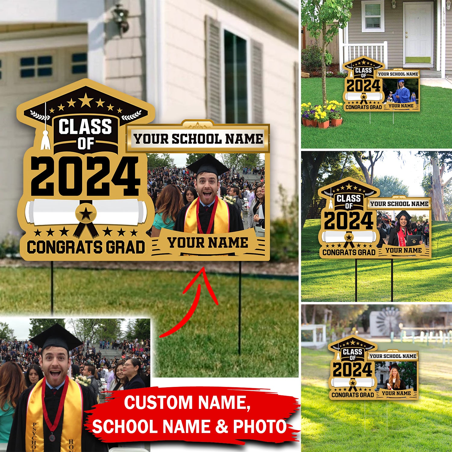 Class Of 2024 Congrats Grab - Custom Photo And Texts Graduation Lawn Sign, Yard Sign, Graduation Gift