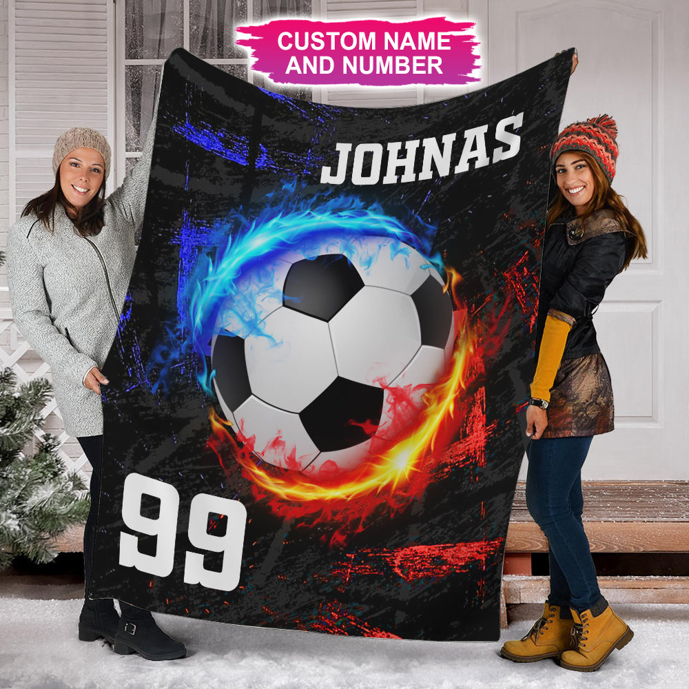 Custom Name And Number, Personalized Fleece Blanket - Gift For Soccer Lover, Family Gift