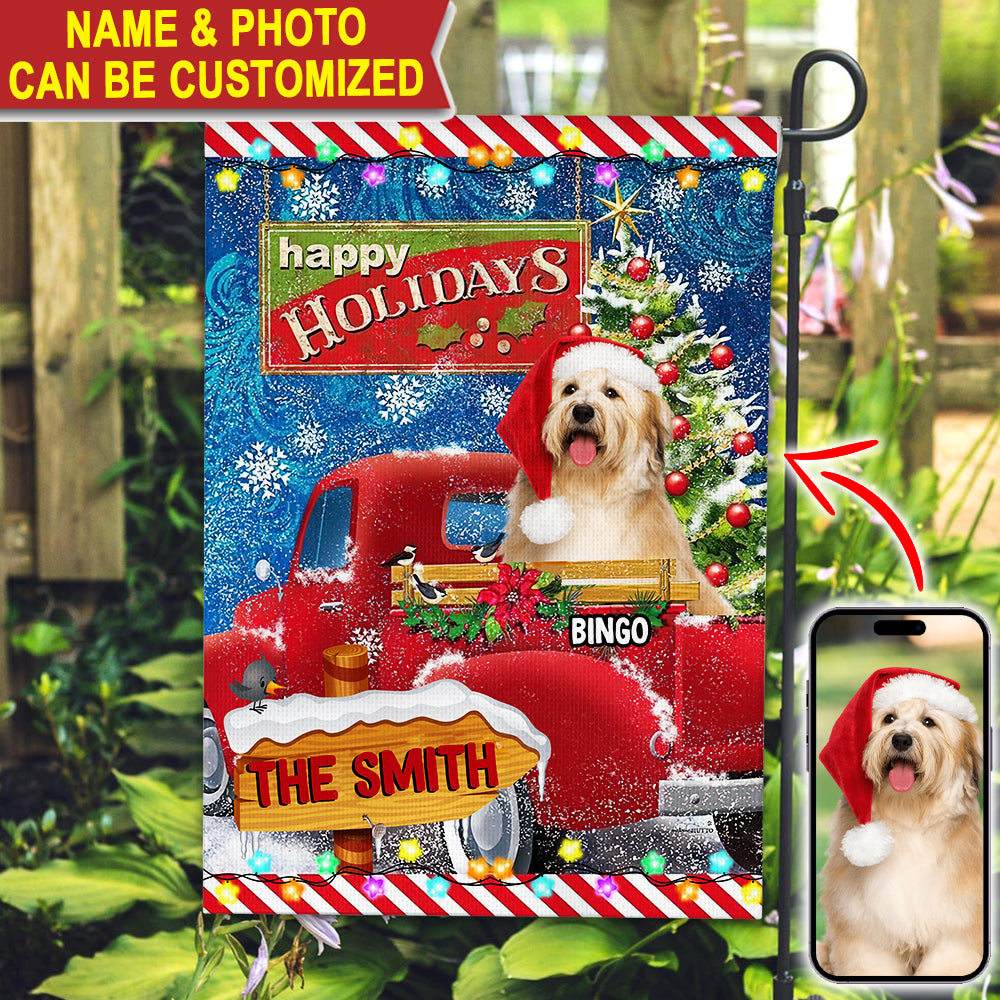 Happy Holidays Pet Gift On Car - Custom Pet Photo And Name Flag - Christmas Gift, Gift For Pet Lovers