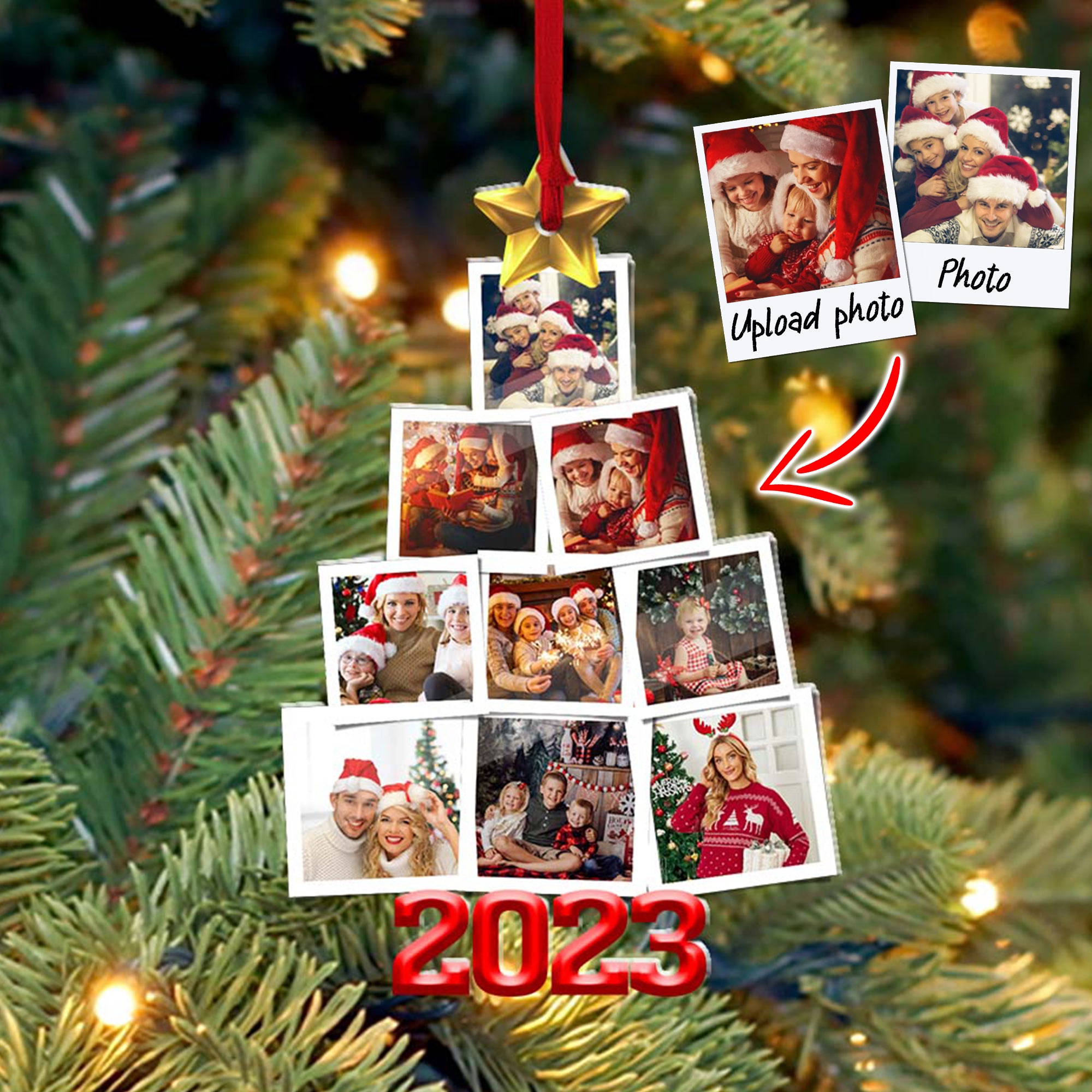 Christmas Tree Photos- Custom 9 Photos, Personalized Acrylic Ornament - Gift For Christmas