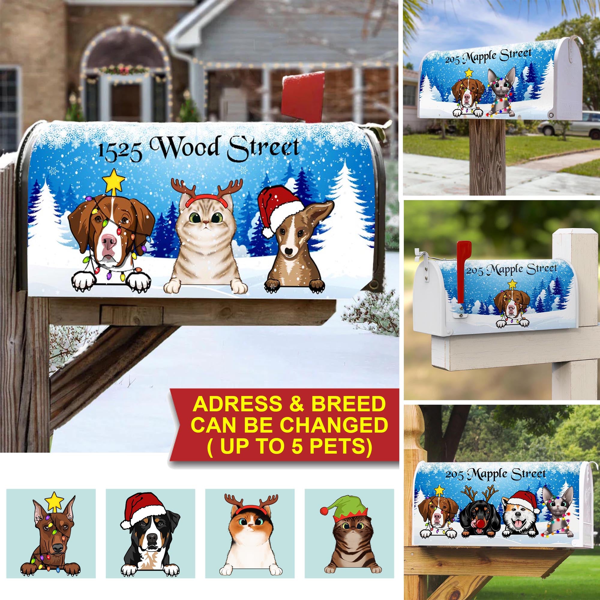 Custom Christmas Pet Mailbox Cover,  Christmas Gift, Gift For Pet Lover, Christmas Dog, Christmas Cat