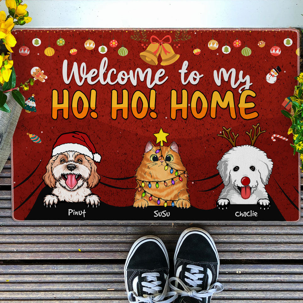 Welcome To My Ho Ho Home  - Custom Pets And Names - Personalized Doormat - Pet Lover Gift, Christmas Decor
