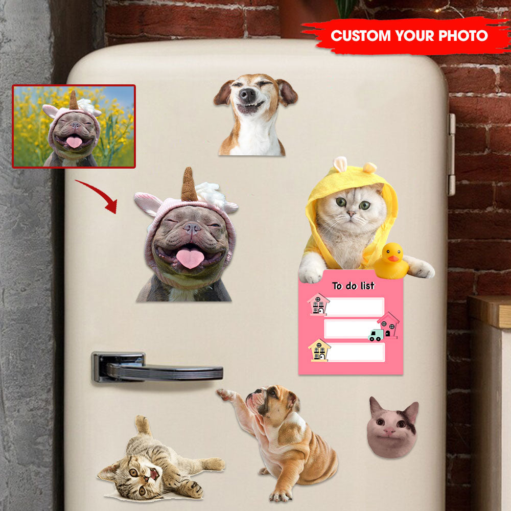Custom Photo Cutie Puppy & Kitty -  Personalized Fridge Magnet - Gift For Pet Lovers