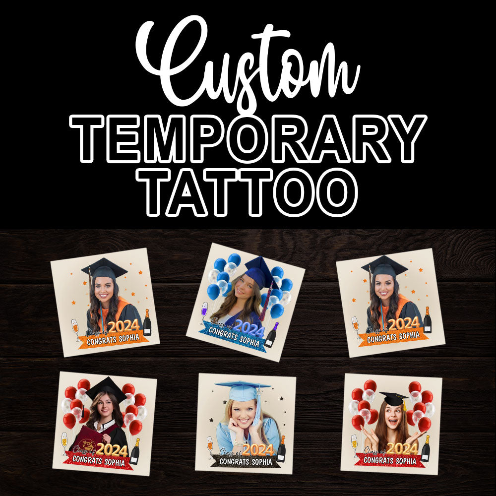 Class Of 2024, Custom Color, Photo And Name Temporary Tattoo, Personalized Grad Party Tattoo, Fake Tattoo, Graduation Gift
