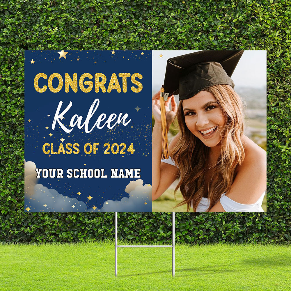 Congrats Class Of 2024, Graduation Gift - Custom Photo And Texts Graduation Lawn Sign, Yard Sign