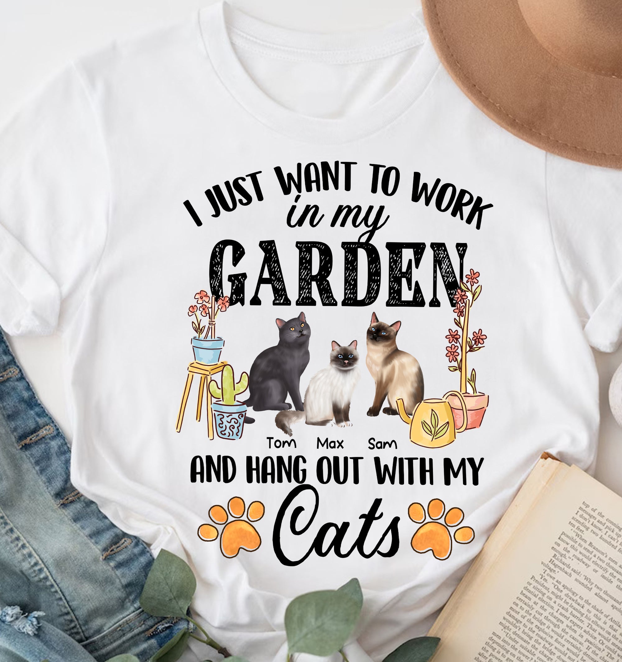 I Just Want To Work In My Garden And Hang Out With My Cats Personalized T-Shirt, Gift For Cat Lover
