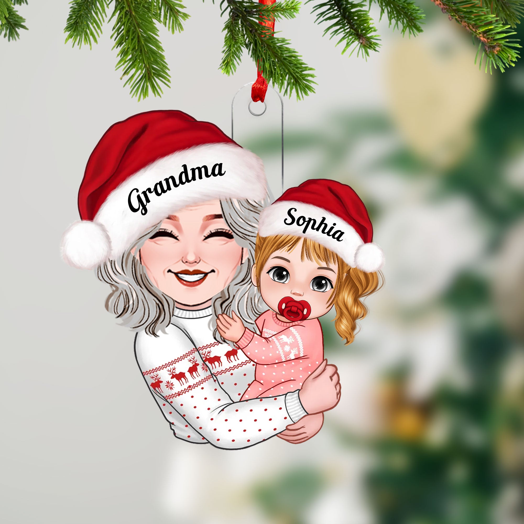 Grandma Carried The Kid, Christmas Decor - Personalized Acrylic Ornament - Gift For Family