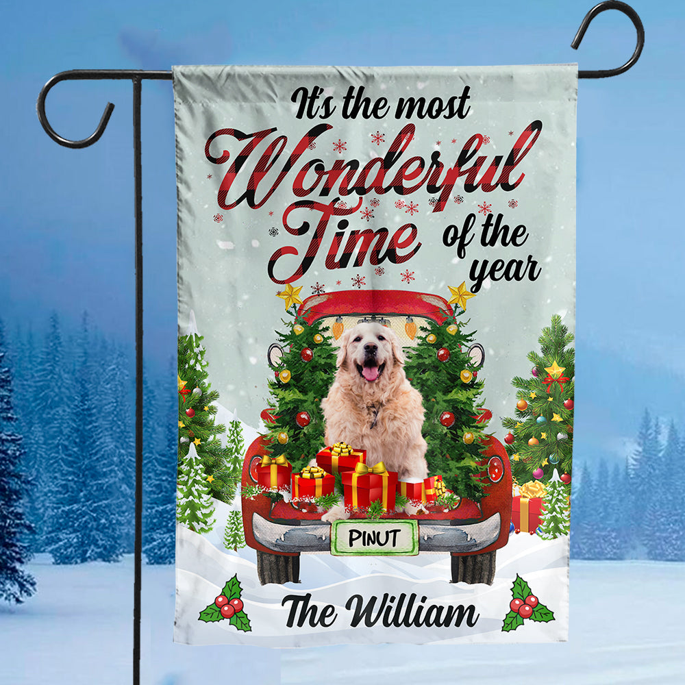 Merry Christmas Pet - Personalized Pet Photo, Name And Family Name Flag - Christmas Gift, Gift For Pet Lovers