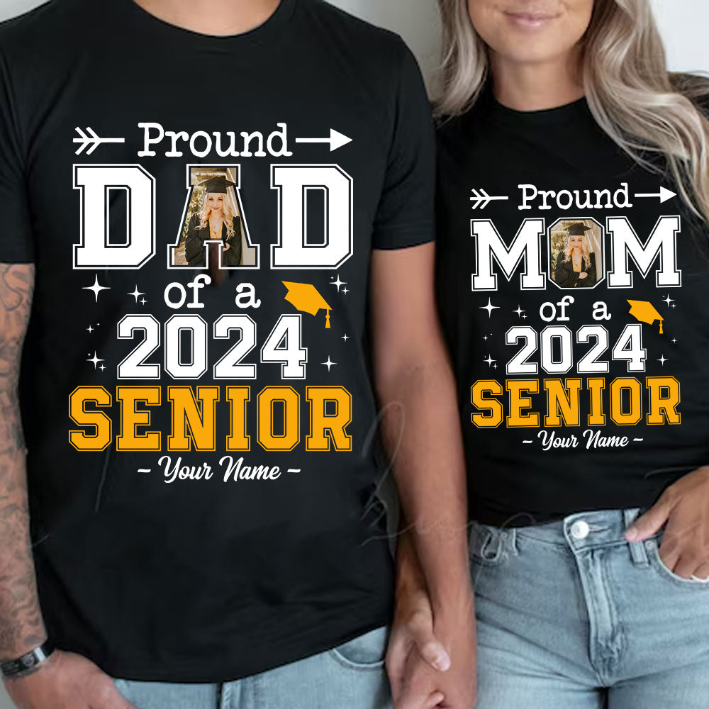 Proud Dad Mom Of 2024 Senior, Custom Name, Photo And Background Graduation - Gift For Graduation - Personalized Shirt