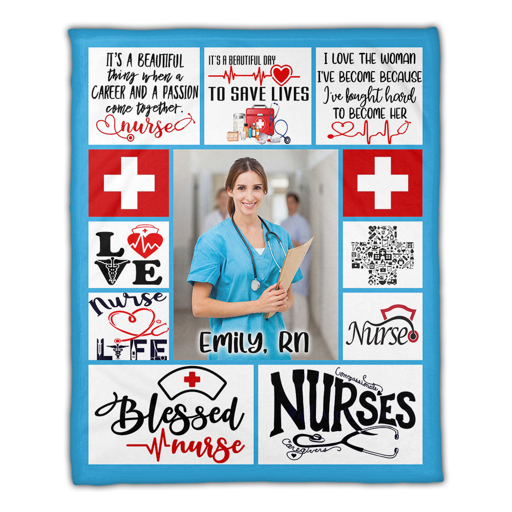 Blessed Nurse, It's A Beautiful Day To Save Lives - Custom Photo And name - Personalized Fleece Blanket