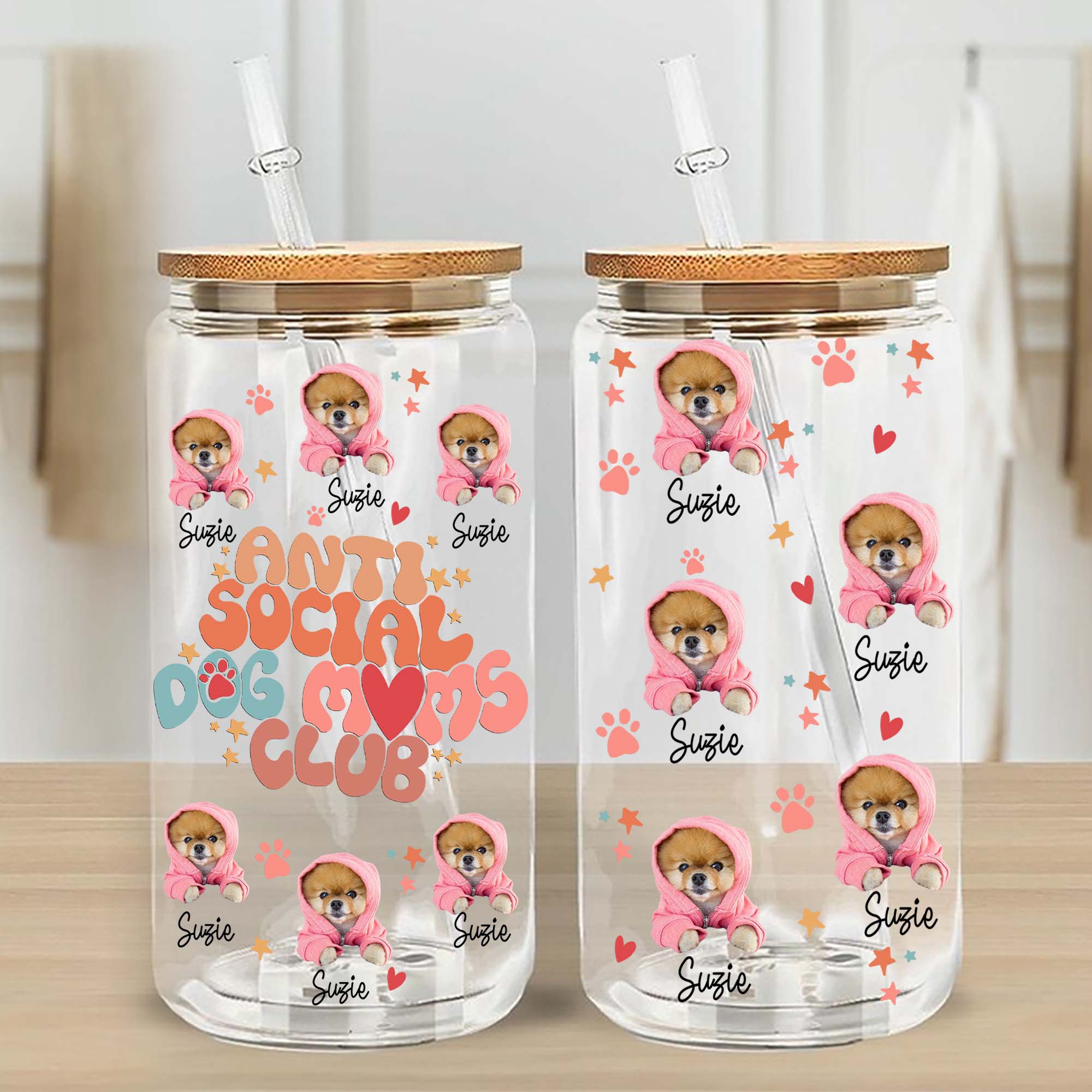 Anti Social Dog Mom Club - Personalized Glass Bottle, Frosted Bottle, Gift For Dog Lovers