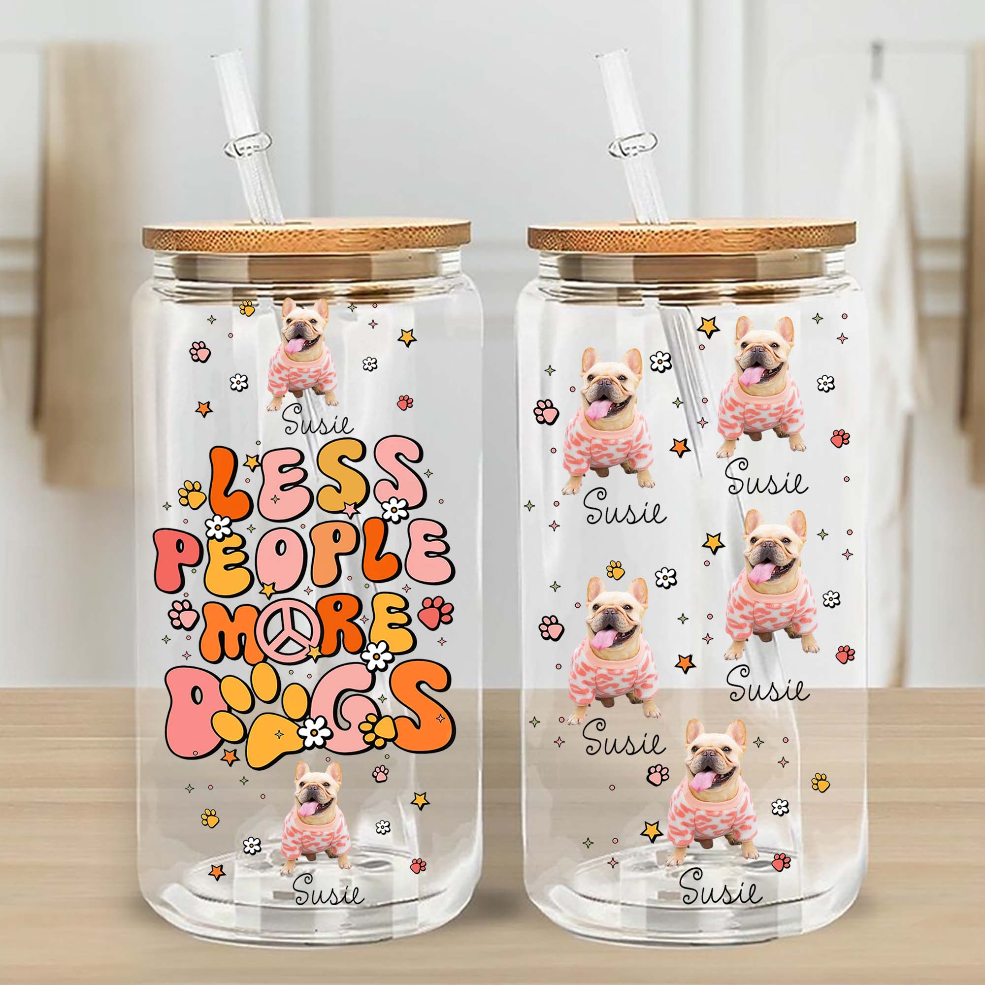 Less People More Dogs - Personalized Glass Bottle, Frosted Bottle, Gift For Dog Lover