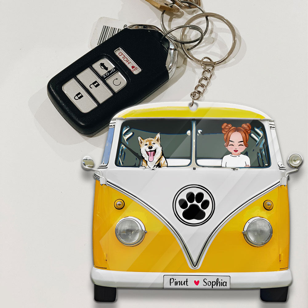 Personalized Woman And Cute Puppy Acrylic Keychain, Gift for Dog Lovers