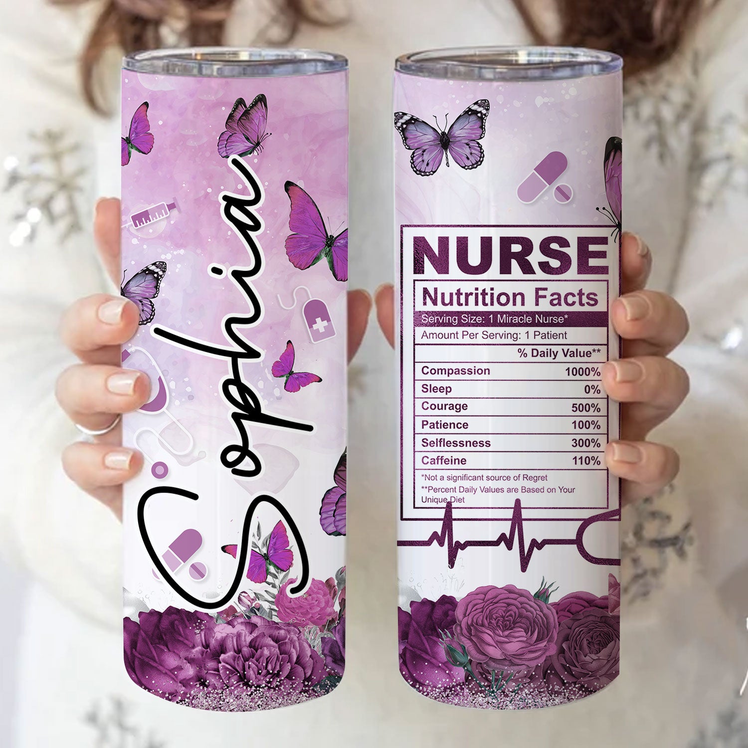Personalized Nurse Skinny Tumbler, Nurse Butterfly, Gift for Nurse