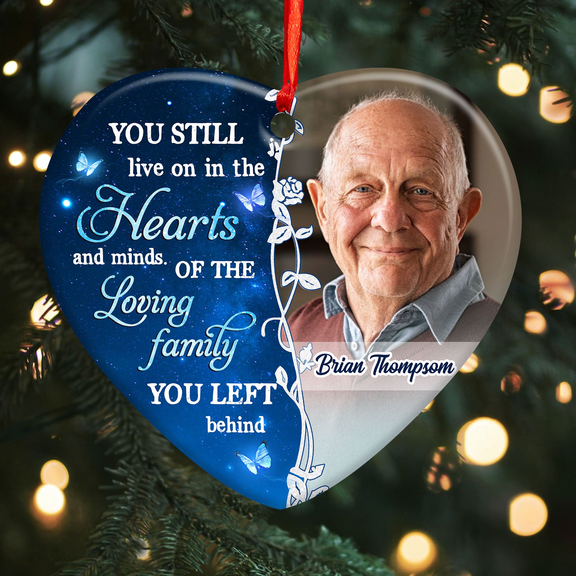 You Still Live On In The Heart  - Personalized Heart Ceramic Ornament - Memorial Gift