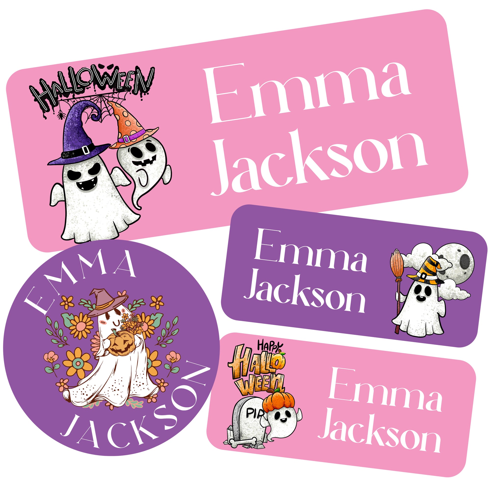 Custom Name - Personalized Halloween Sticker, Stickers for Clothing Tags, Water Bottles, Lunch Boxes and School Supplies