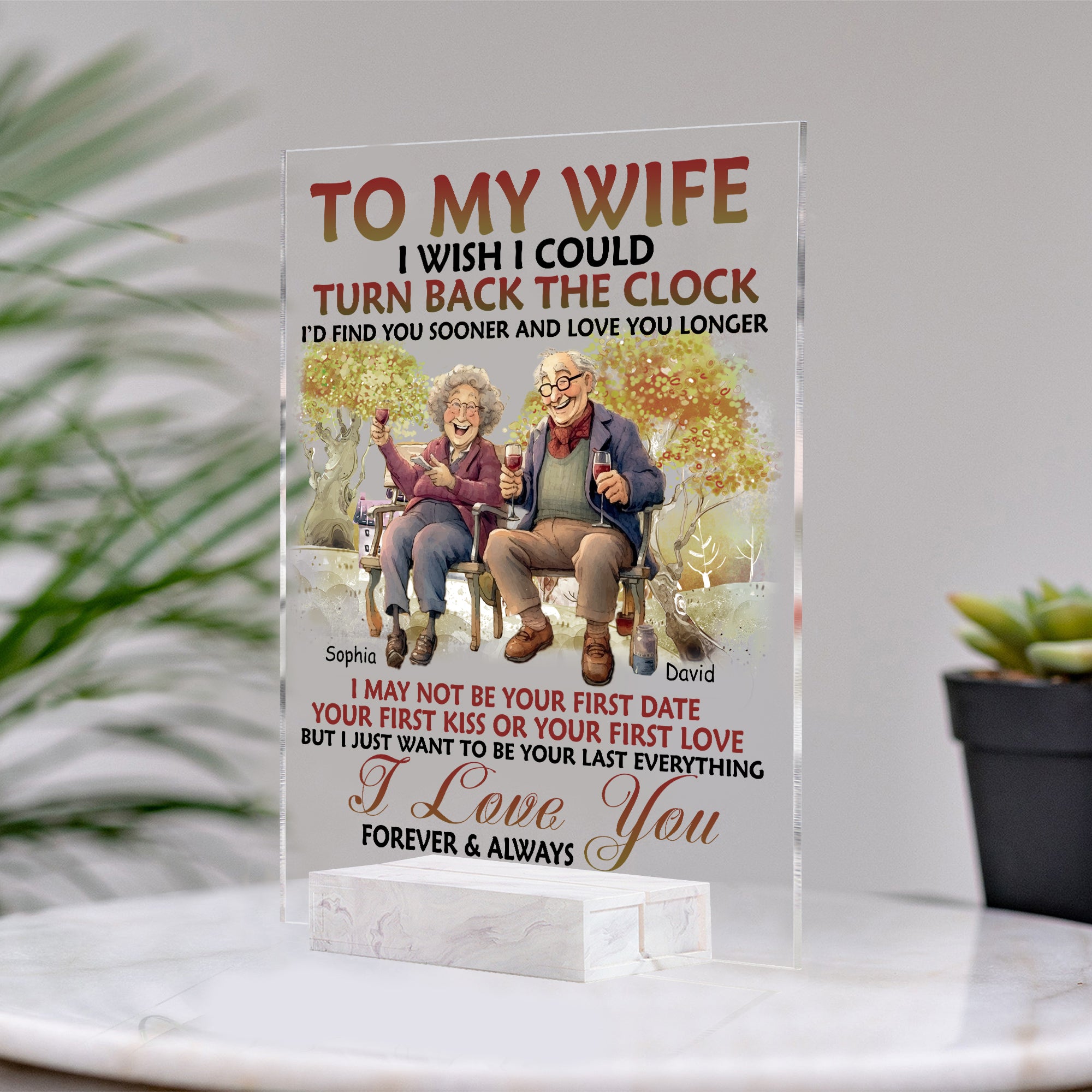 To My Wife I Wish I Could Turn Back The Clock, I Love You Forever And Always Couple Sitting - Custom Name - Personalized Acrylic Plaque - Gift For Couple, Family