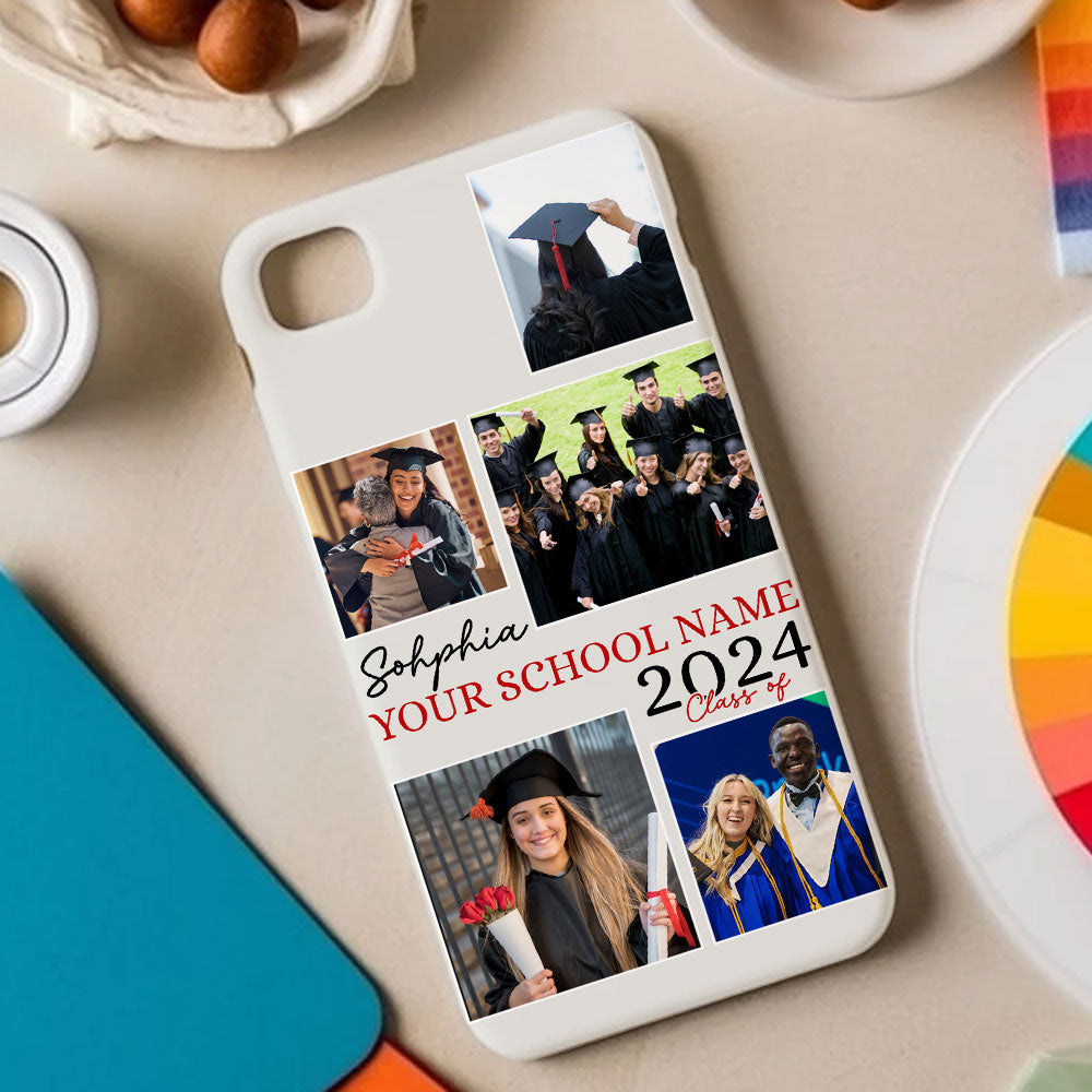 Custom Name, School Name And 5 Photos Graduation Phone Case - Personalized Phone Case, Gift For Graduation