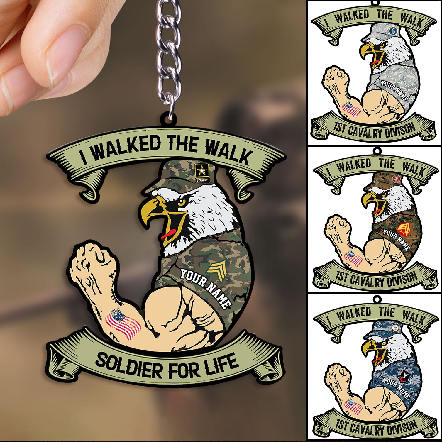 I Walked The Walk, Custom Name And Rank, Personalized U.S. Veteran Acrylic Keychain - Gift For Veteran