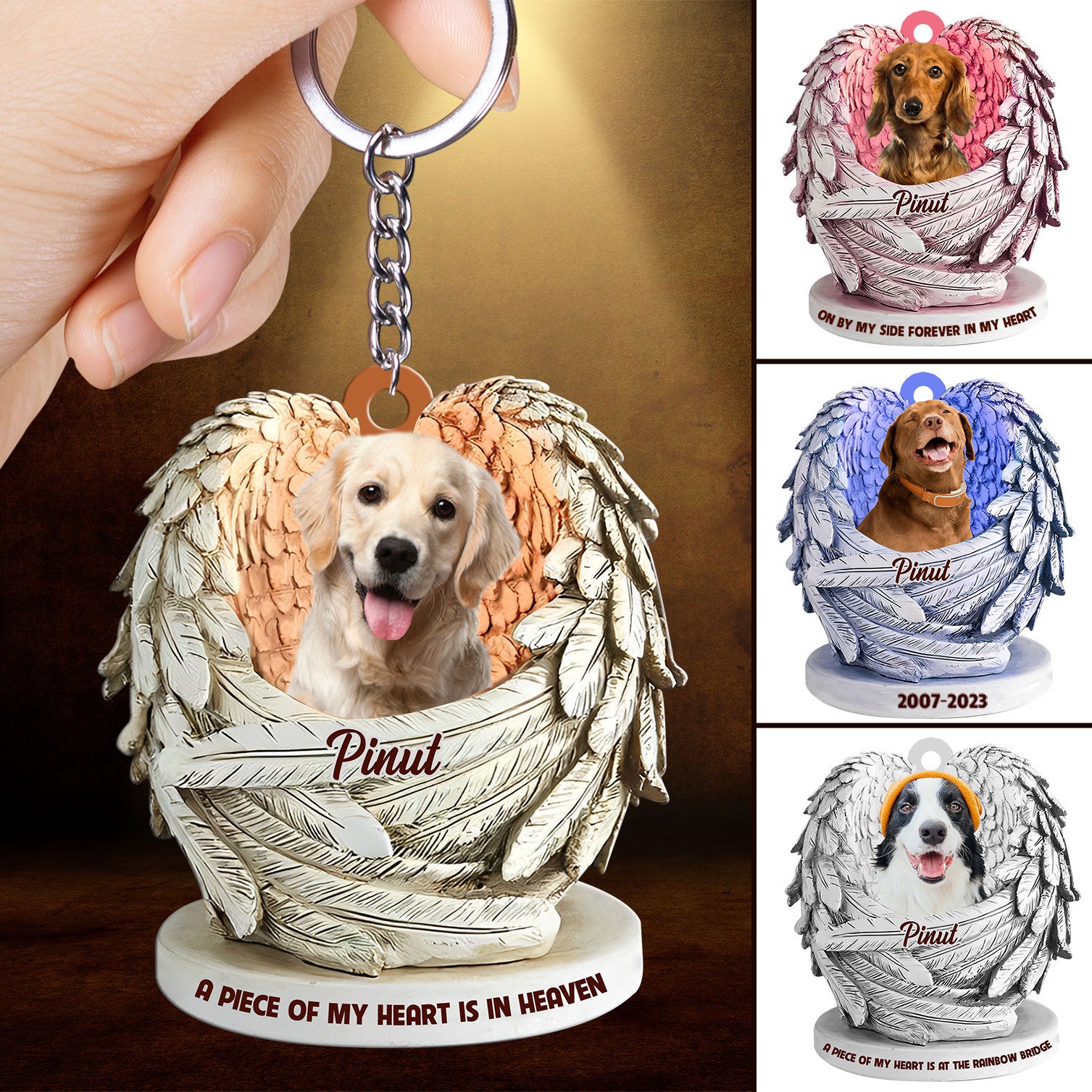 A Piece Of My Heart - Custom Quote, Photo And Name - Personalized Cutie Puppy And Cutie Kittie Acrylic Keychain - Gift For Pet Lover