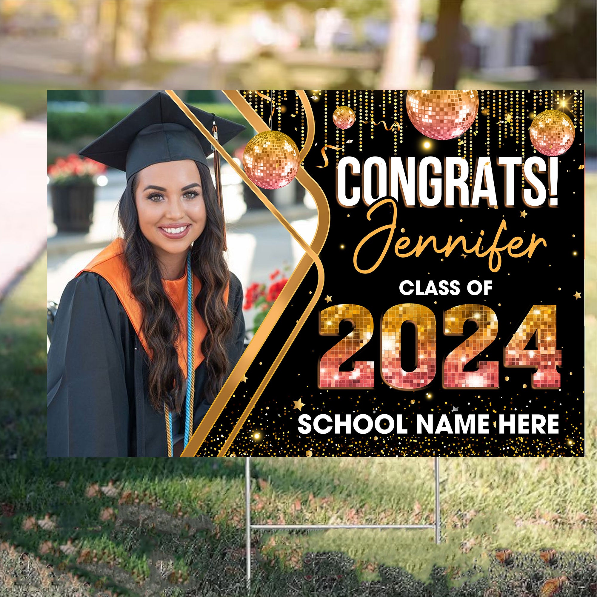 Congrats Class Of 2024, Custom Photo And Texts, Personalized Lawn Sign, Yard Sign, Gift For Graduation