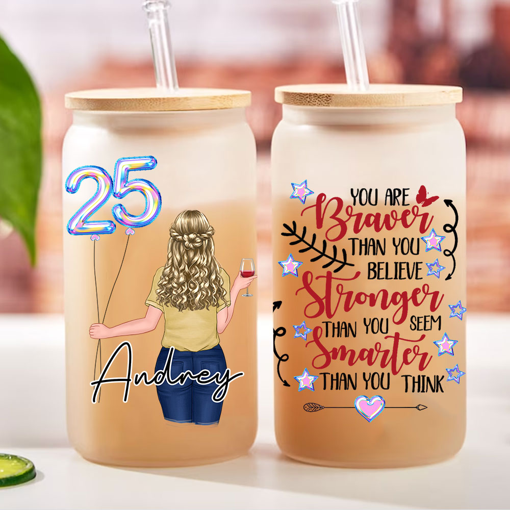 Always Remember You Are Braver Than You Believe - Personalized Glass Bottle, Frosted Bottle -  Birthday Gift, Gift For Yourself