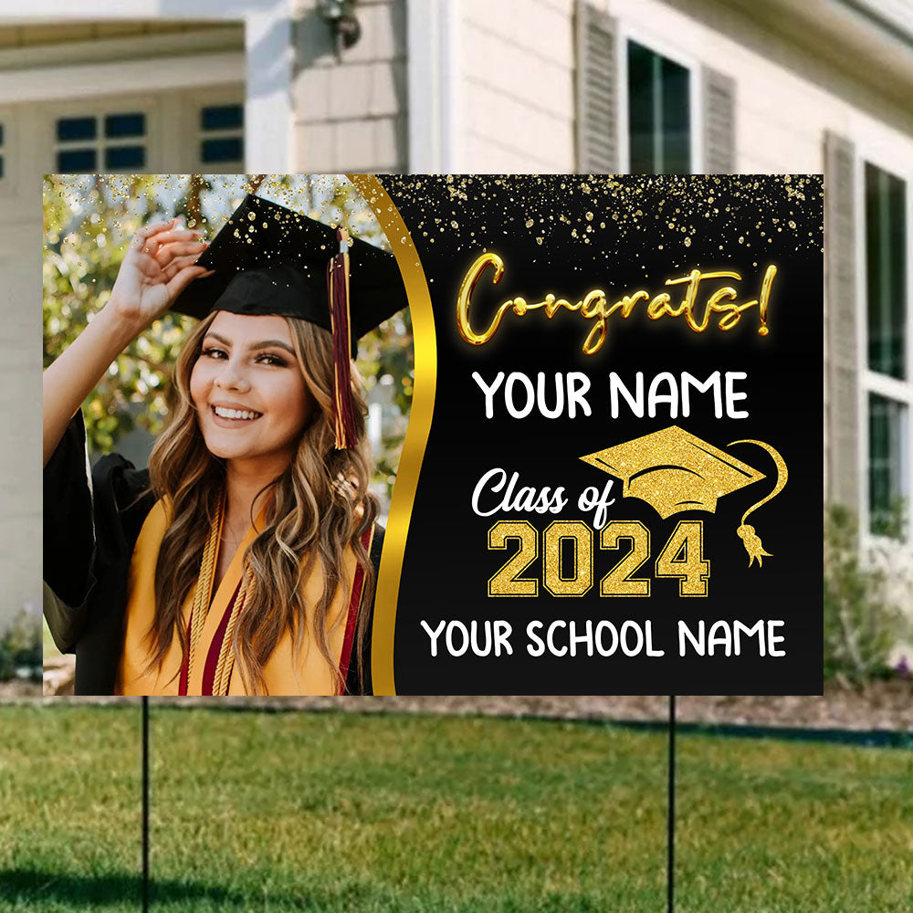 Congrats Class Of 2024 - Custom Photo And Texts Graduation Lawn Sign, Yard Sign - Graduation Gift