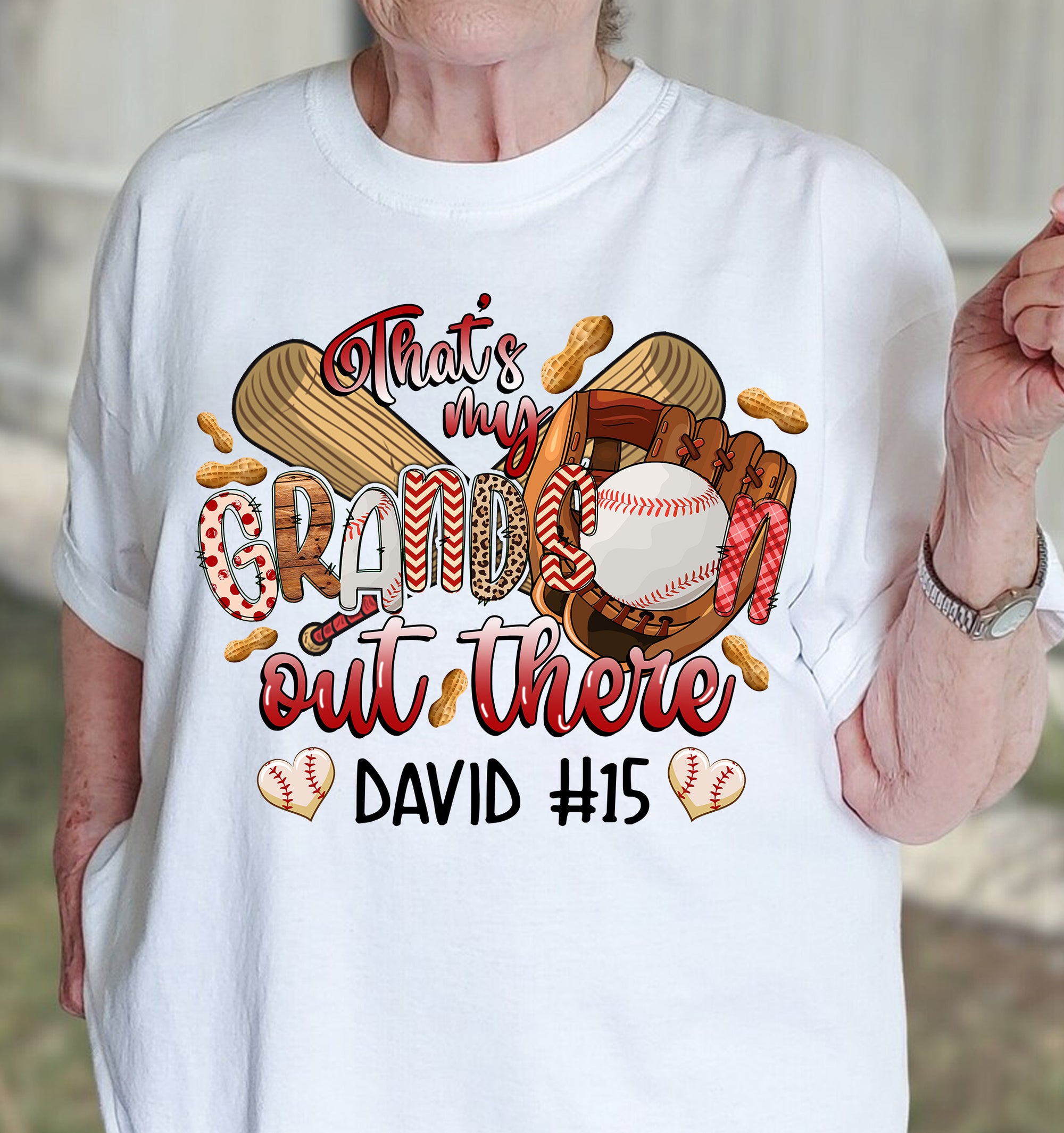 That's My Grandson Out There, Personalized Baseball Grandma T-Shirt, Gift For Family, Baseball Lovers