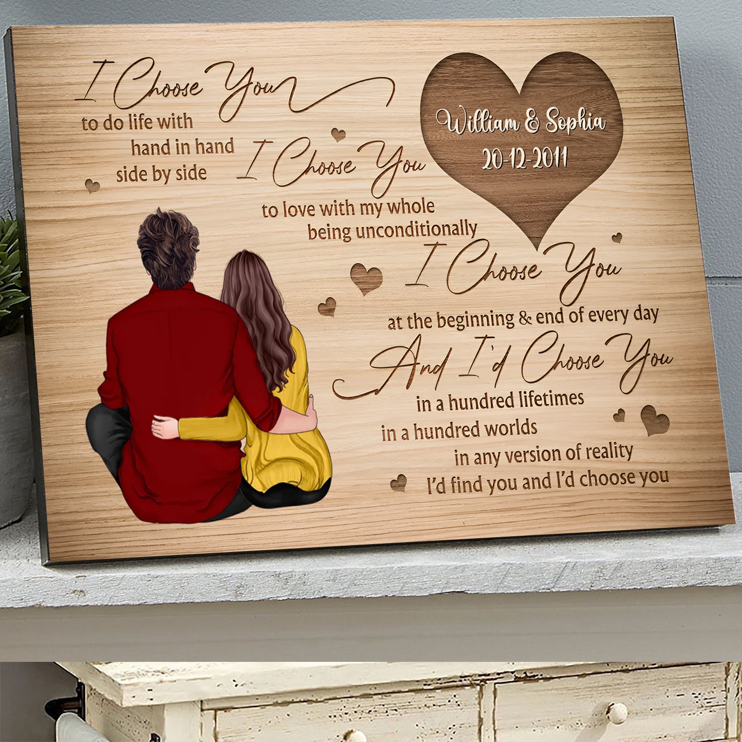 I Choose You At The Beginning & End Of Every Day - Personalized Appearances And Texts Canvas - Family Decor, Couple Gift