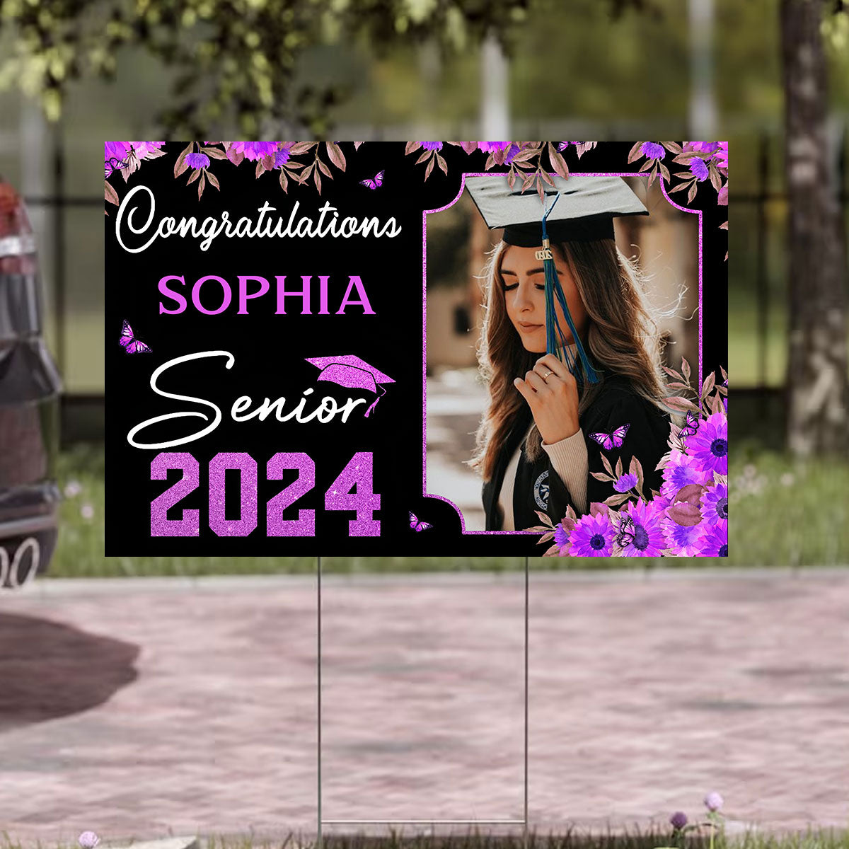 Congratulation 2024 Custom Background, Photo And Texts - Personalized Lawn Sign, Yard Sign, Gift For Graduation
