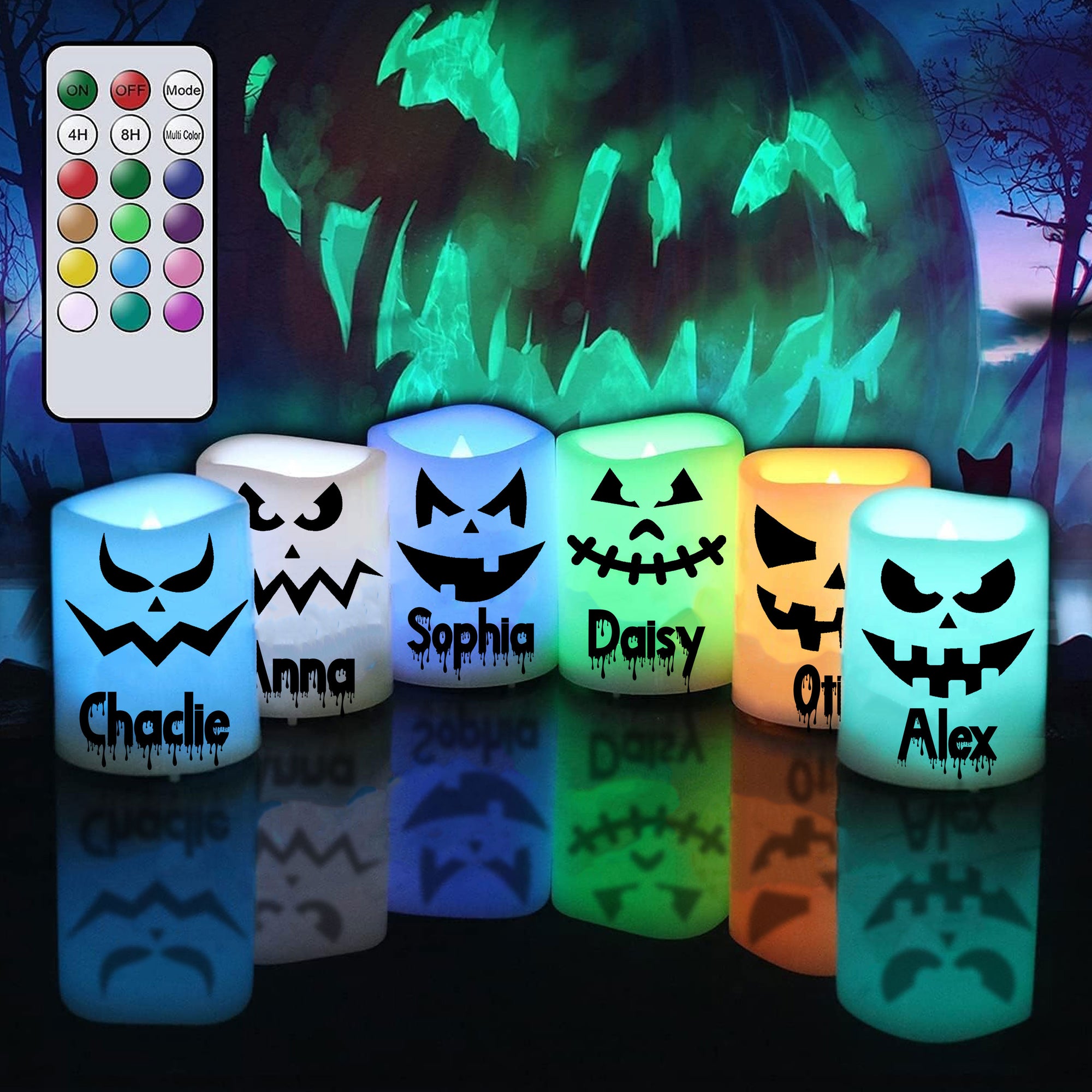 Personalized Floating LED - Candles Color Changing With Remote Timer, Battery Operated LED Tealight Candles for Halloween Home Decoration Gifts