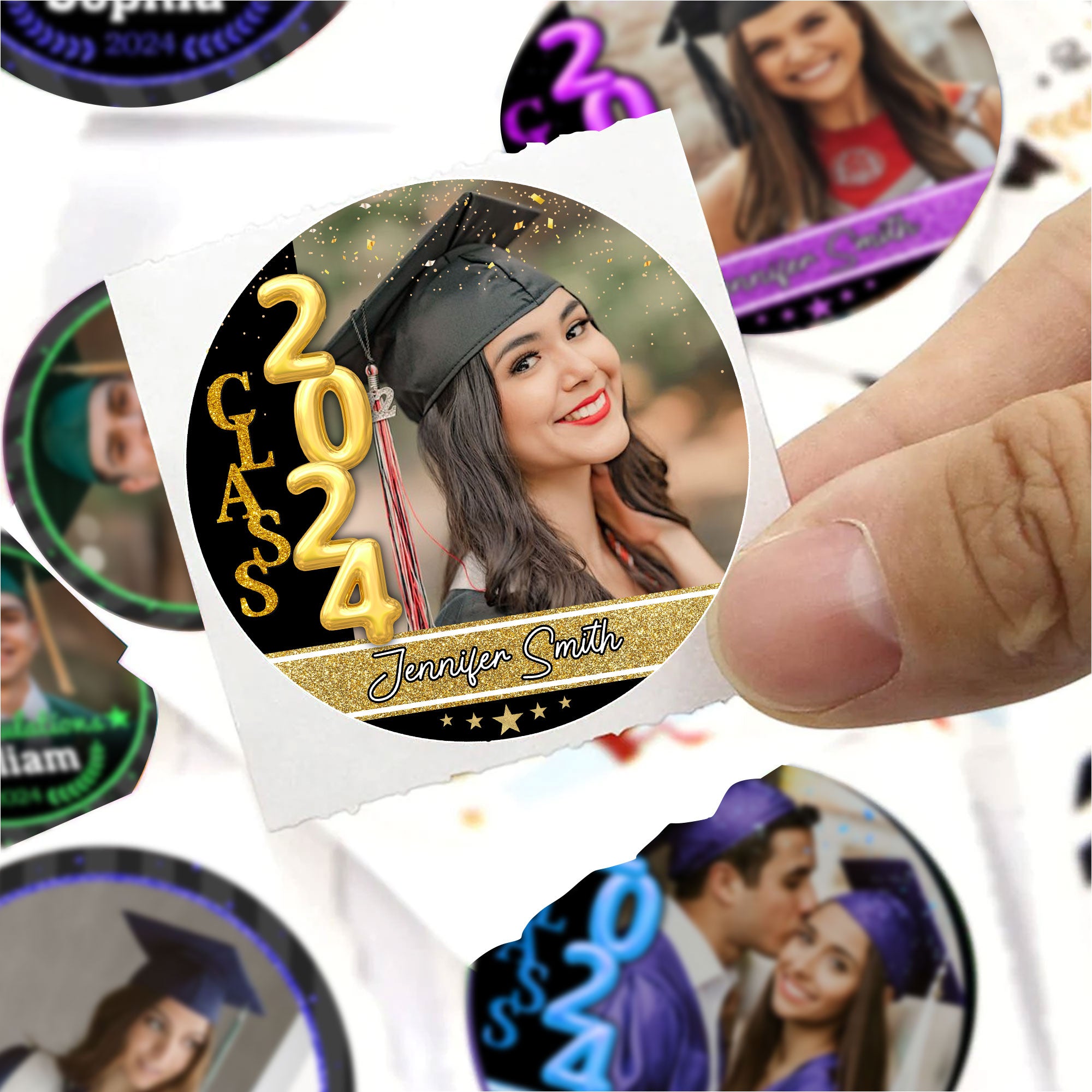 Class Of 2024 Graduation Circle Stickers - Custom Photo And Text - Personalized Circle Sticker, Gift For Graduation
