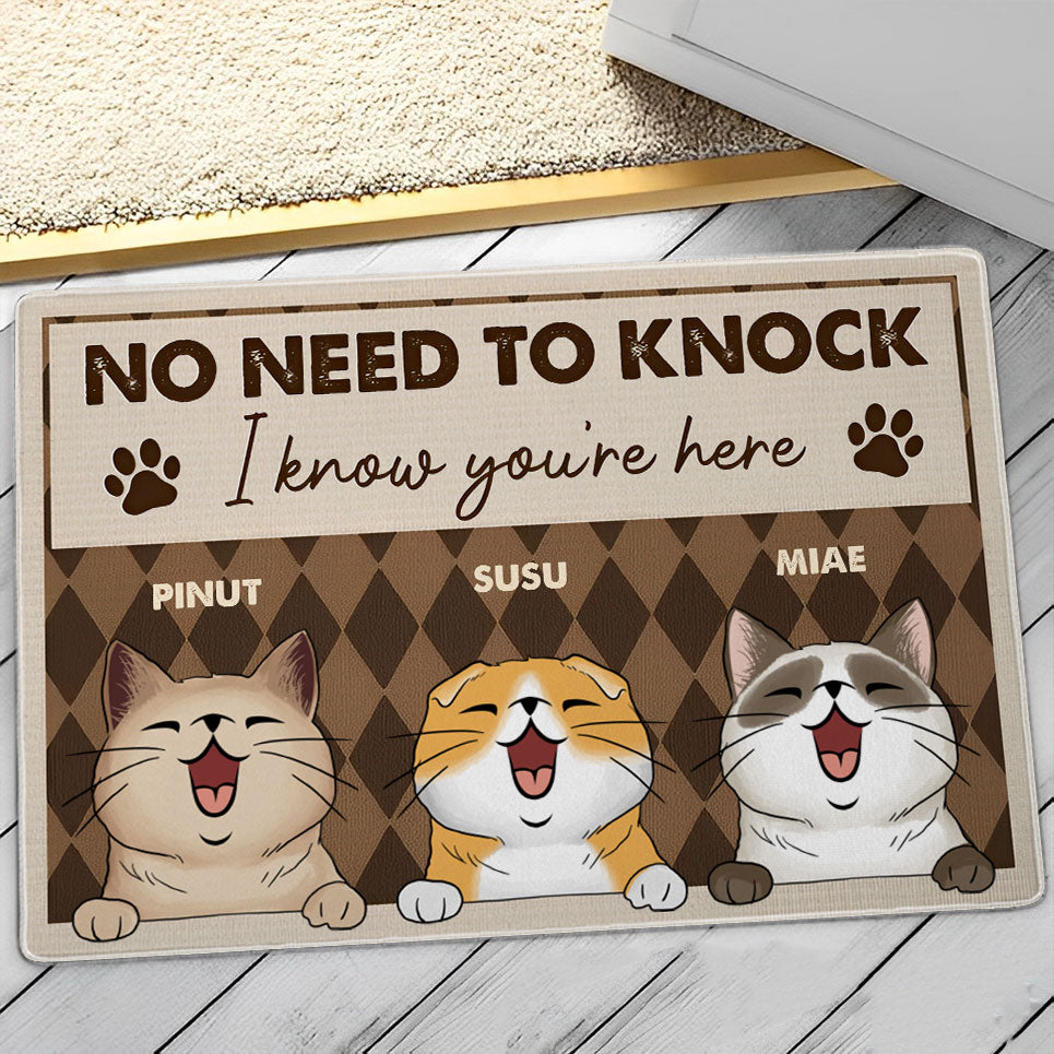 No Need To Knock I Know You Are Here  - Custom Cats And Names - Personalized Doormat - Pet Lover Gift