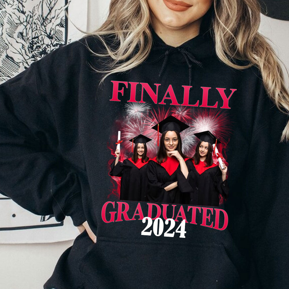 Finally Graduated 2024, Custom Photo And Background Graduation - Gift For Graduation - Personalized Hoodie