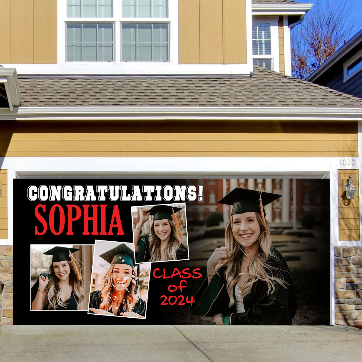Congratulations Class Of 2024 - Personalized 4 Photos, Your Name And School Name Single Garage, Garage Door Banner Covers - Banner Decorations