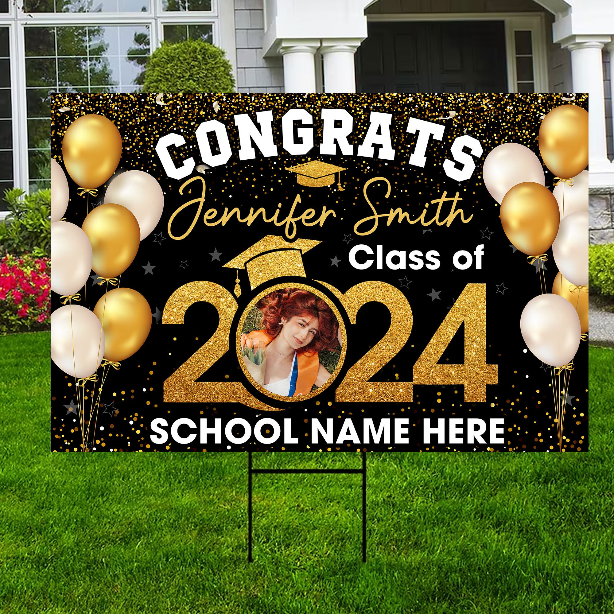 Congratulation Class Of 2024, Custom Color, Photo And Texts, Personalized Lawn Sign, Yard Sign, Gift For Graduation