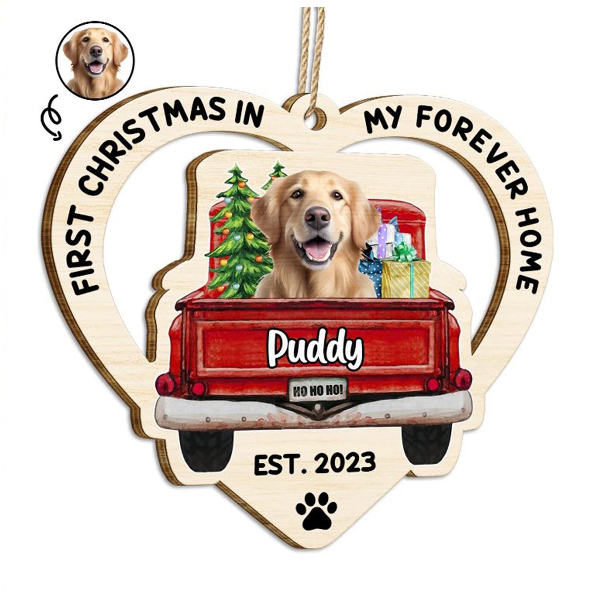 First Christmas In My Forever Home, Custom Pet Photo And Name - Personalized Custom Shaped Wooden Ornament - Gift For Pet Lover, Christmas Gift