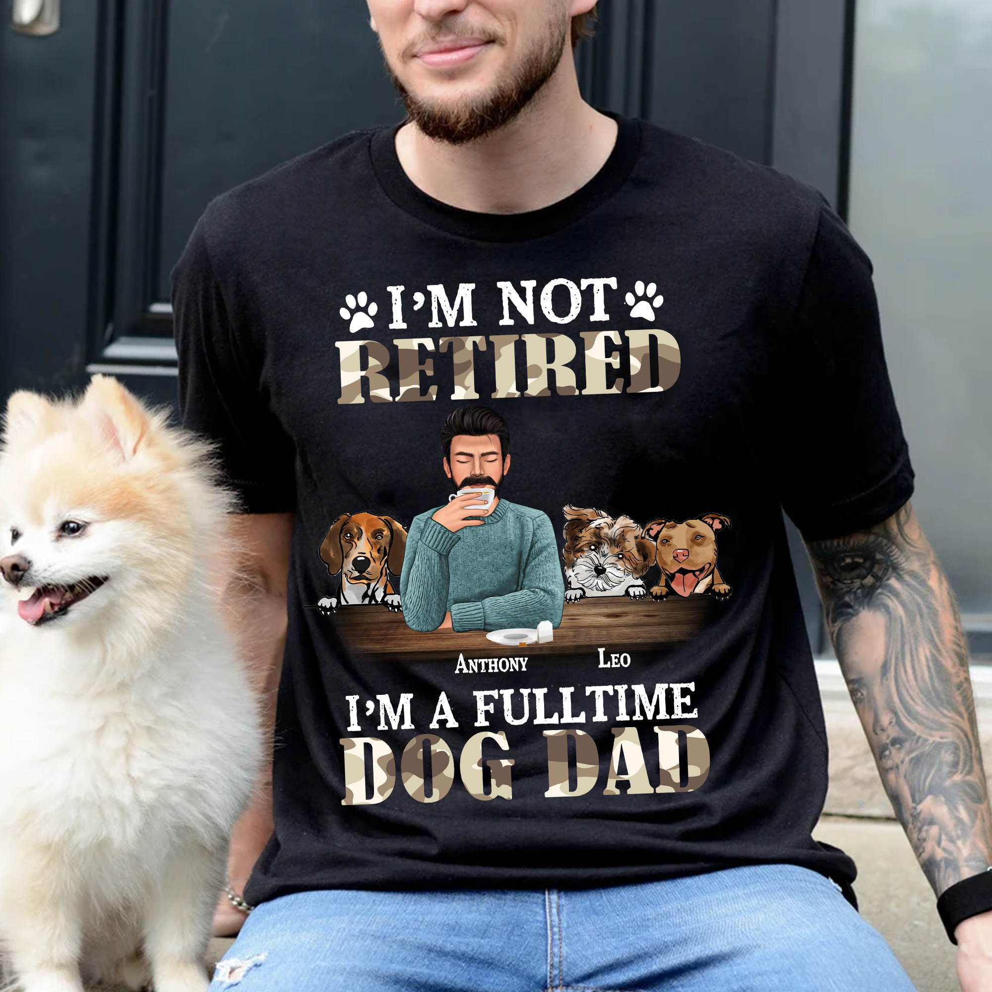 Personalized Retired Dad T-Shirt - Custom Dogs And Names - Gift For Pet Lover