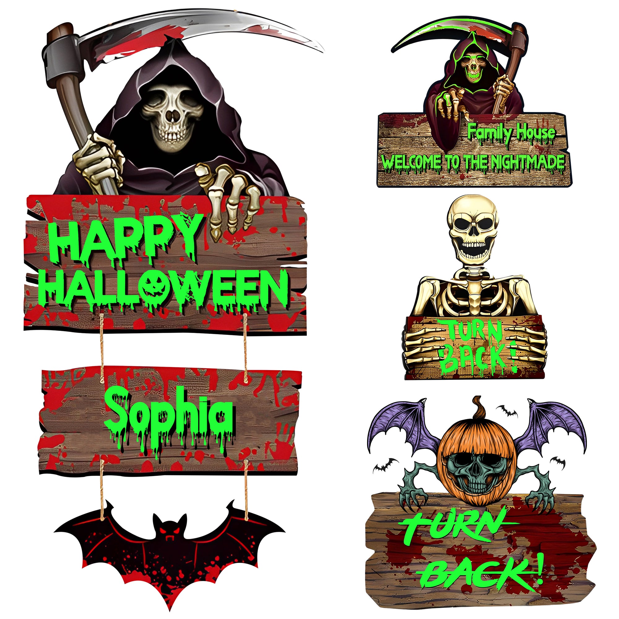 Glow-in-the-Dark 'Beware' Halloween Hanging Signs - 3-Piece Set for Outdoor Decor -Personalized Halloween Light Yard & Lawn Sign