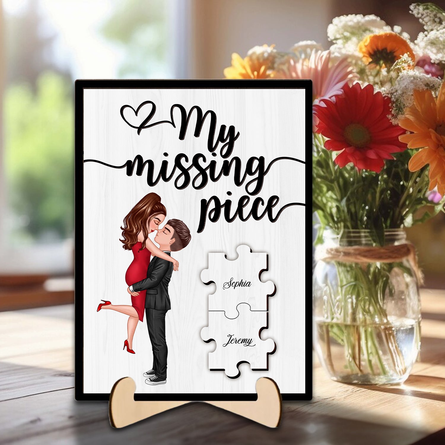 My Missing Piece Valentine‘s Day Gift For Her Gift For Him Personalized 2-Layer Wooden Plaque