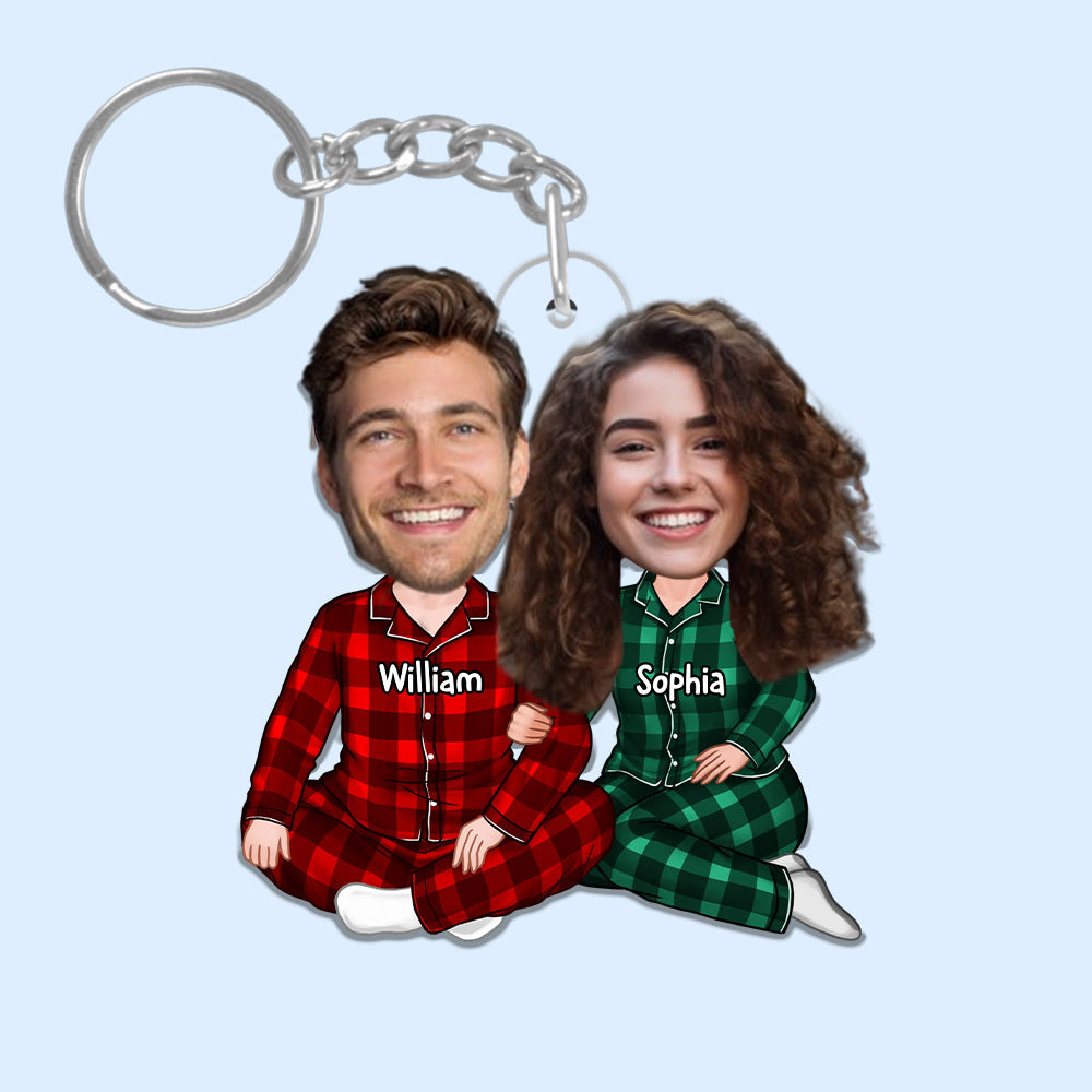 Christmas Couple Sitting, Custom Appearances And Names - Christmas Gift For Couple - Personalized Acrylic Keychain