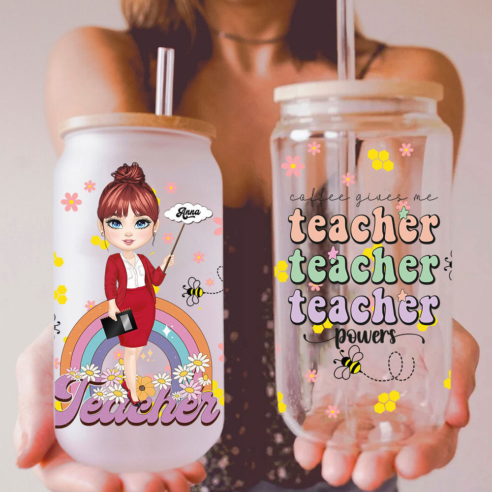 Personalized Teacher, Custom Name Glass Bottle, Frosted Bottle. Gift for Teachers
