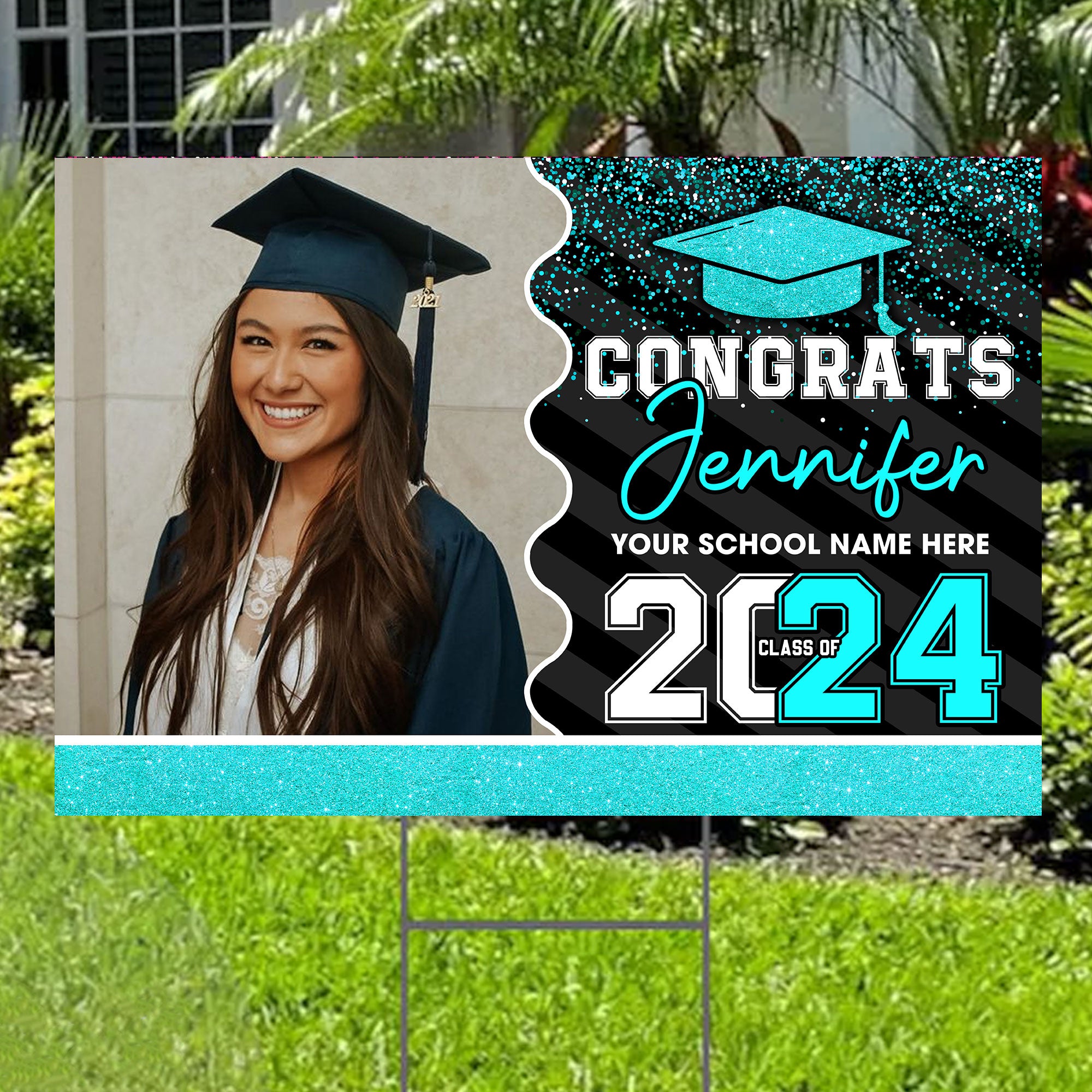Congrats Class Of 2024, Custom Color, Your Photo And Texts, Personalized Lawn Sign, Yard Sign, Gift For Graduation